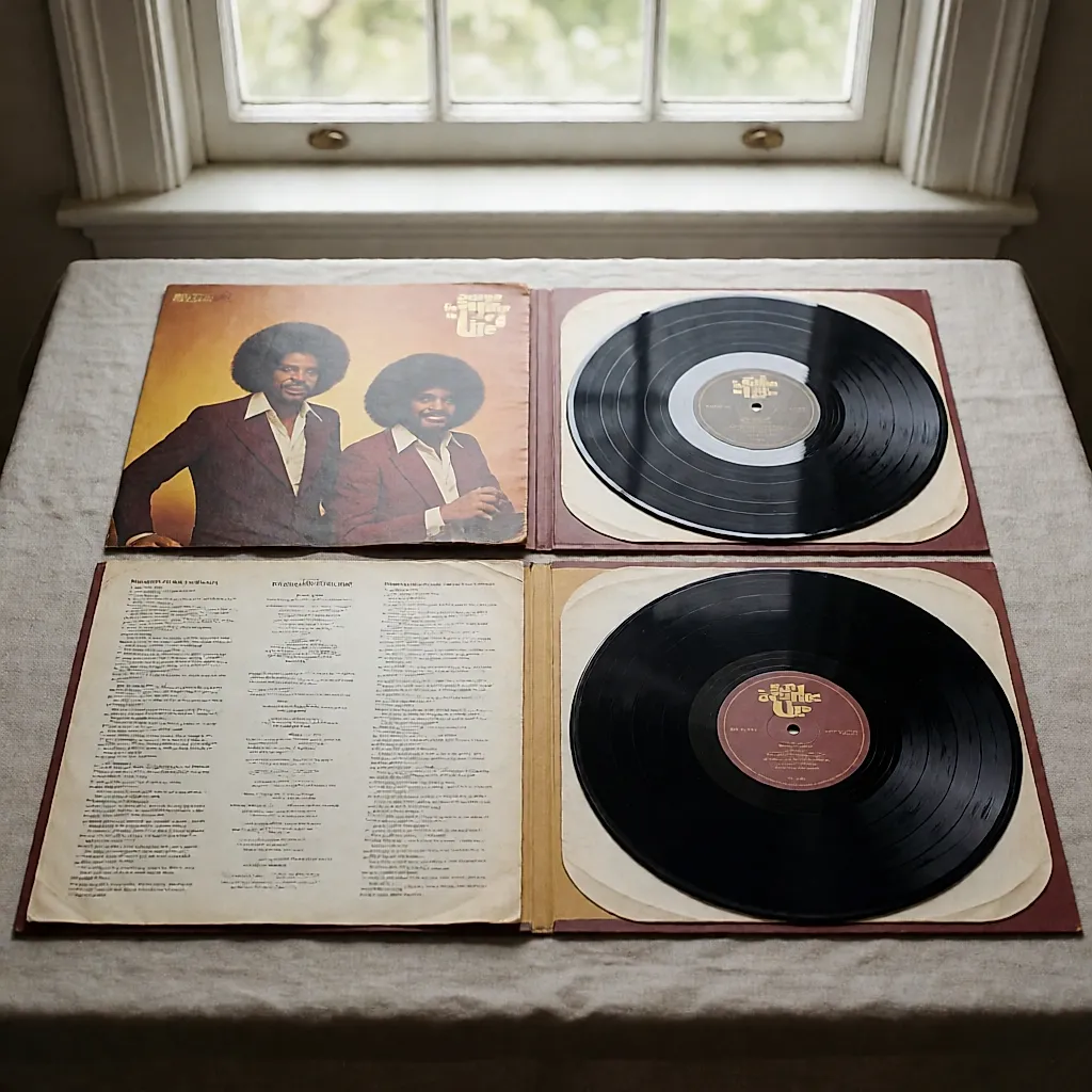 Illustration générée représentant un double vinyle, un supplément de quatre titres et un livret