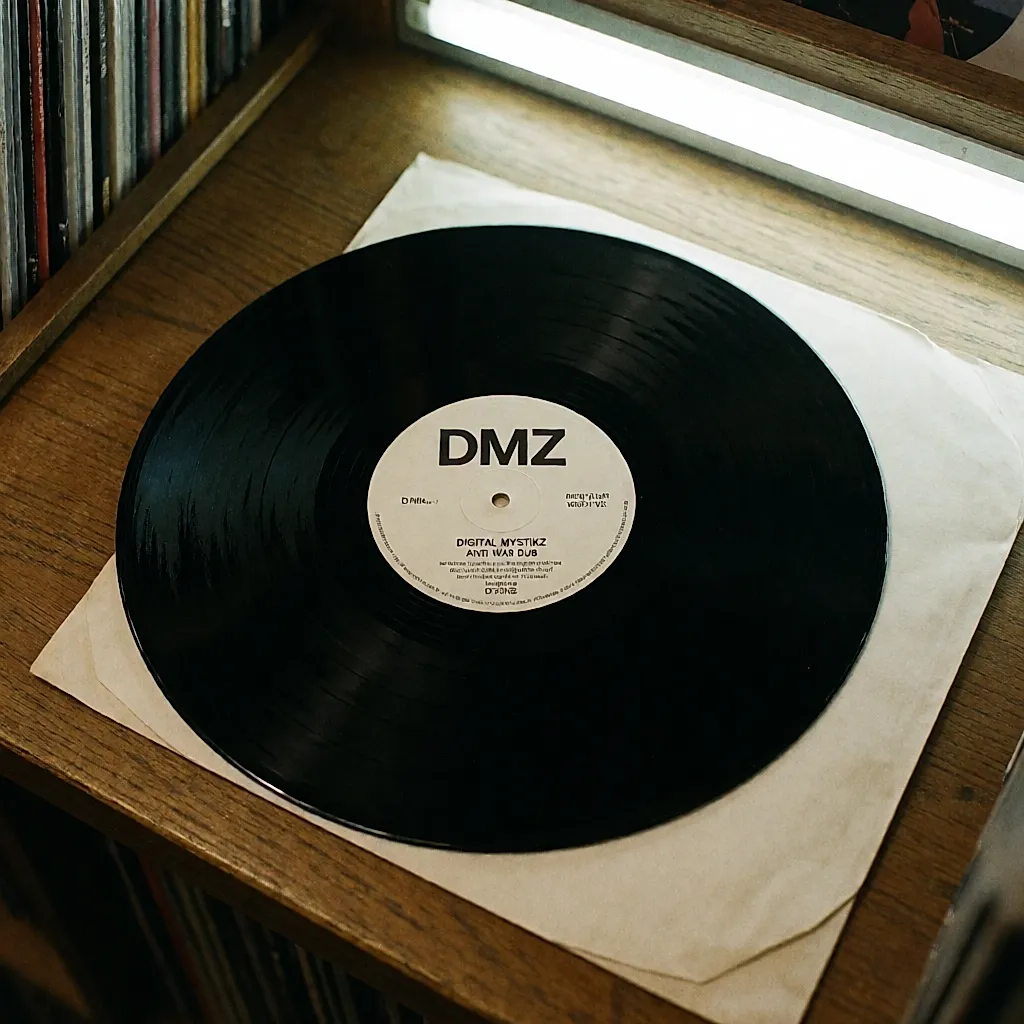 Le 12 pouces Anti War Dub de Digital Mystikz sur un comptoir de disquaire